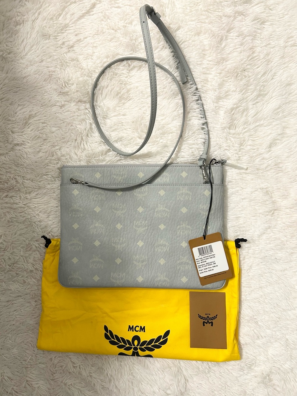 MCM Aren Monogram Bag in Visetos with Crossbody Leather Strap and Trim